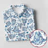 Maxcorners Blue Rose Floral Heart Pattern Golf Shirt, Women's Golf Tops, Golf Polo For Women LM1507
