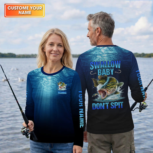 Maxcorners Swallow Baby, Don't Spit, Personalized Fishing Shirt, Funny Bass, Fishing UPF Shirts, Funny Fisherman Gift