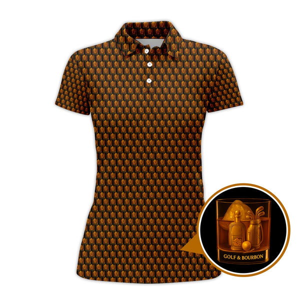 Maxcorners Golf & Bourbon Pattern Golf Shirt, Bourbon Golf Shirt For Men, Funny Men Golf Gift, Bourbon Golf Shirt For Golfers