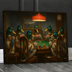 Maxcorners Funny Ducks Playing Poker Canvas Wall Art – Rustic Wildlife Game Night Decor – Perfect for Hunting Cabin or Man Cave