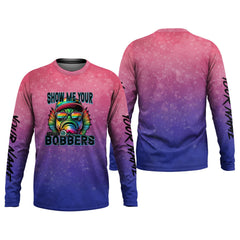 Maxcorners Show Me Your Bobbers Shirt, Pink Purple Neon Men Fishing Shirt, Funny Fishing Shirt, SPF Shirt