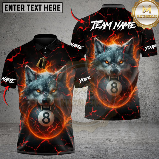 Maxcorners Fire Alpha Wolf 8-Ball Billiards Multicolor Customized Name, Team Name 3D Shirts