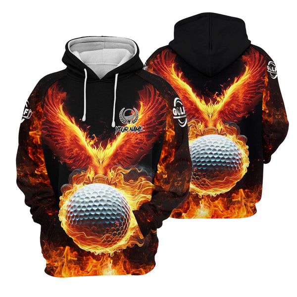 Maxcorners Fire Golf Ball Custom Men's Golf Polo Shirt, Golfing Apparel, Golf Gifts For Men