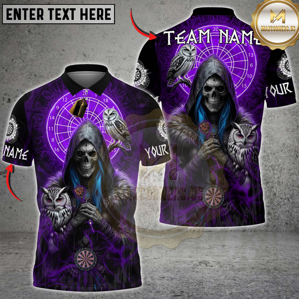 Maxcorners Darts Skull Shadow Owl Multicolor Customized Name, Team Name 3D Shirts