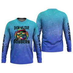 Maxcorners Show Me Your Bobbers Shirt, Blue Neon Men Fishing Shirt, Funny Fishing Shirt, SPF Shirt