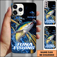 Maxcorners Tuna Splash Water Lightning Stripe Dark Blue Art Golden Line  Personalized Name Phone Case