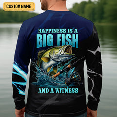 Maxcorners Happiness Is A Big Fish And A Witness Fishing UPF Shirts, Funny Fishing Shirt, Fishing Shirts For Men