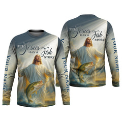 Maxcorners Even Jesus Has A Fish Story Funny Fishing Shirt, SPF Shirt For Men, Men Long Sleeve Shirt