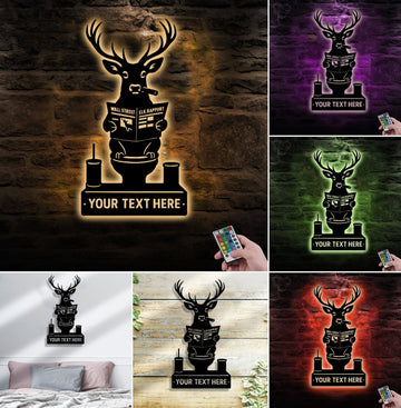 Maxcorners Personalized Deer Bathroom Humor Metal Sign WITH LED/WITHOUT LED, Rustic Hunting Cabin Wall Decor for Hunters, Funny Wildlife Toilet Art LM0110