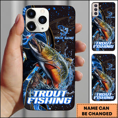 Maxcorners Trout Fishing Blue Flame Smoke Line Premium Style Sport Personalized Name Phone Case