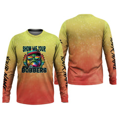 Maxcorners Show Me Your Bobbers Shirt, Orange Yellow Men Fishing Shirt, Funny Fishing Shirt, SPF Shirt