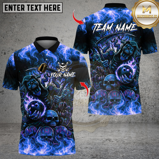 Maxcorners Bowling Flaming Skull Reaper Multicolor Customized Name, Team Name 3D Shirts