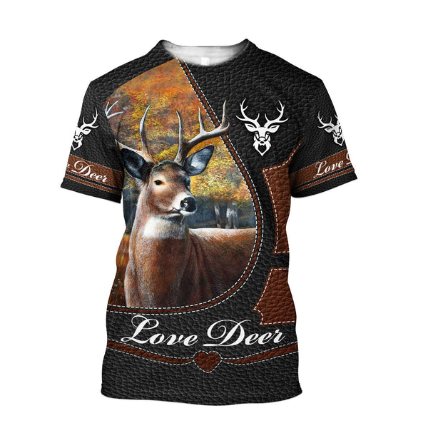 Max Corner Love Deer Leather Pattern 3D All Over Printed Shirts Gift For Hunter