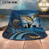 Maxcorners Fishing Blue Scale Ocean Angler Personalized 3D Bucket Hat (12 Fish Species)
