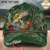 Maxcorners Fishing Green Camo Autumn Leaves Rope Personalized 3D Cap (12 Fish Species)