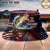 Maxcorners Fishing American Flag Personalized Name 3D Bucket Hat (12 Fish Species)
