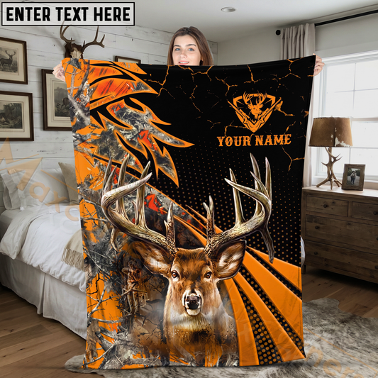 Maxcorners Blaze Orange Trophy Buck Hunting Camo Personalized 3D Blanket