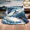 Maxcorners Fishing Blue Camo Wave Personalized Name 3D Bucket Hat (12 Fish Species)