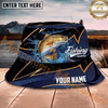 Maxcorners Fishing Navy Gold Wave Personalized Name 3D Bucket Hat (12 Fish Species)