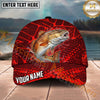 Maxcorners Fishing Red Geometric Splash Pattern Personalized Name 3D Cap (12 Fish Species)