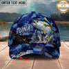 Maxcorners Fishing Splash Artwork Blue Camo Personalized Name 3D Cap (12 Fish Species)