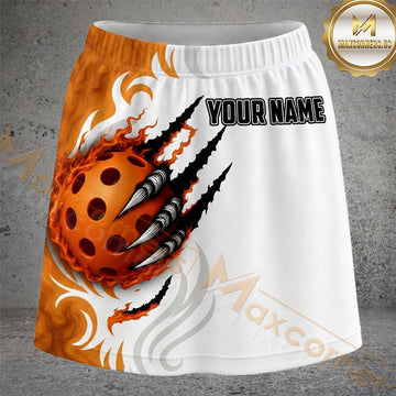 Maxcorners Pickleball Orange Fireball Claw Slash Personalized 3D Skort, Skirts With Shorts