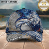 Maxcorners Fishing Olive Silver Curved Line Water Splash Personalized Name 3D Cap (12 Fish Species)