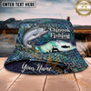 Maxcorners Fishing Blue Scale Angler Personalized Name 3D Bucket Hat (12 Fish Species)