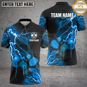 Maxcorners Pickleball Polo Electric Lightning Paddles Multiple Options Personalized Name, Team Name 3D Shirt