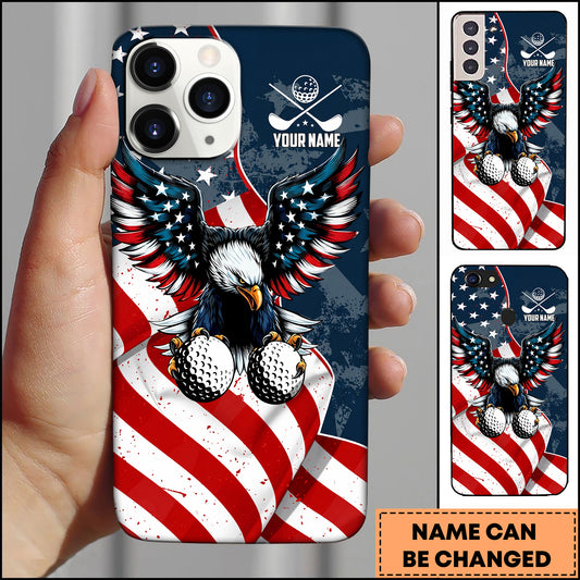 Maxcorners Golf Patriotic American Flag and Majestic Bald Eagle Personalized Phone Case