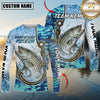 Maxcorners Fishing Blue Camo Water Splash Personalized Name, Team Name 3D Long Sleeve Shirt ( 12 Fish Species)