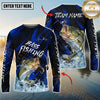 Maxcorners Fishing Blue Honeycomb Splash Personalized Name, Team Name 3D Long Sleeve Shirt (12 Fish Species)