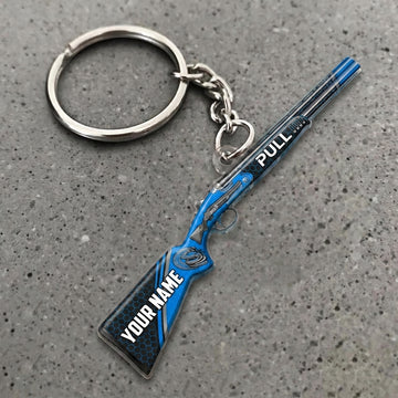 Maxcorners Personalized Blue Shotgun Pull Custom Name Clay Target Trap Shooting Acrylic Christmas Ornament And Keychain Custom Gift For Hunters 2D Flat
