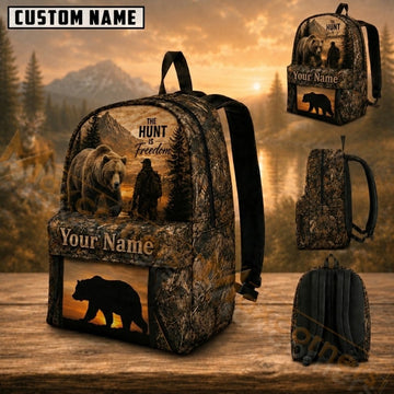Maxcorners Hunting Grizzly Bear Hunter Sunset Mountain Camouflage Custom Name 3D Backpack