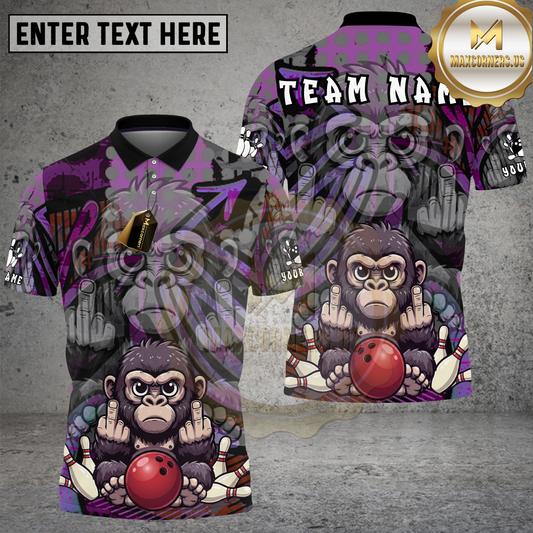 Maxcorners Bowling Monkey Rebel Street Graffiti Multicolor Options Personalized Name, Team Name 3D Shirt (4 Colors)