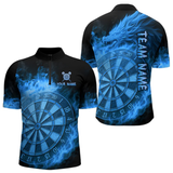Maxcorners Personalized Blue Dartboard Dragon Flame Darts Shirt For Men Custom Dart Jerseys Polo & 1/4 Zip LM2404