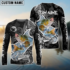 Maxcorners Walleyes Fishing Black White Maori Personalized Name, Team Name 3D Long Sleeve Shirt