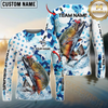 Maxcorners Fishing Blue White American Flag Personalized Name, Team Name 3D Shirt