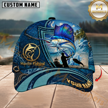 Maxcorners Fishing Ocean Patch Personalized Name 3D Cap