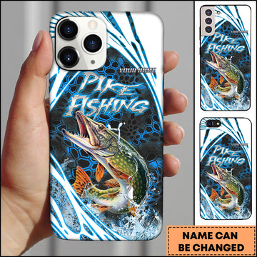 Maxcorners Pike Fishing Neon Hexagon Water Style Personalized Name 3D Phone Case