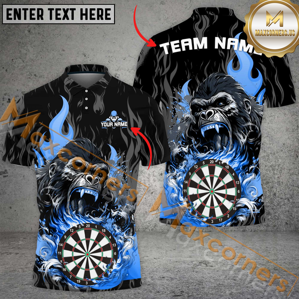 Maxcorners Custom Darts Team Jersey, Fierce Gorilla with Flaming Dartboard Personalization Name And Team Name