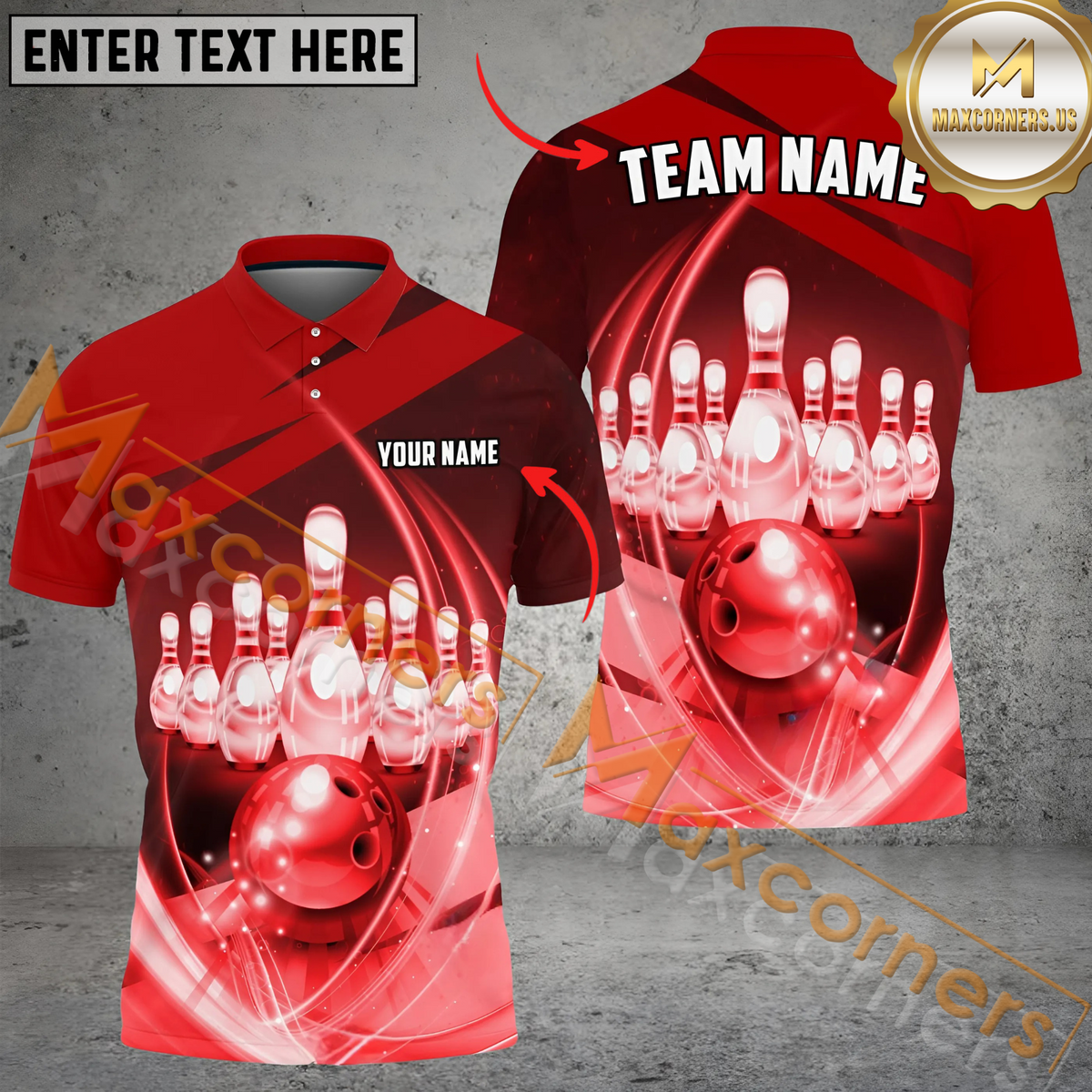 Maxcorners Ball And Pins Thunder Bowling Jersey Multicolor Option Customized Name, Team Name 3D Polo Shirt