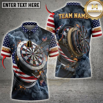 Maxcorners Darts American Flag Silver Dartboard And Golden Lightning Personalized Name 3D Unisex Shirt