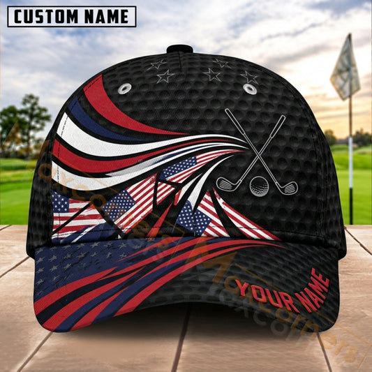 Maxcorners Golf USA Eagle Dynamic Stripe Personalized Name 3D Cap