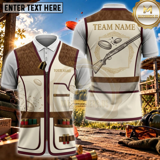Maxcorners Clay Shooting Cream Vintage Shotgun Target Vest Personalized Name 3D Unisex Shirt