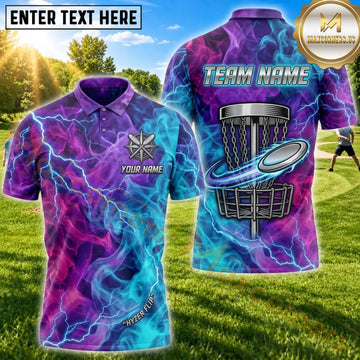 Maxcorners Disc Golf Purple Blue Smoke Chain Basket Personalized Name 3D Unisex Shirt