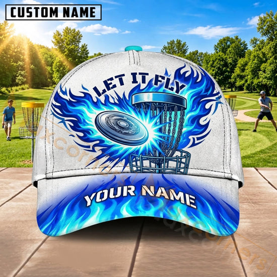 Maxcorners Disc Golf Blue Flame Flying Disc Let It Fly Personalized Name 3D Cap
