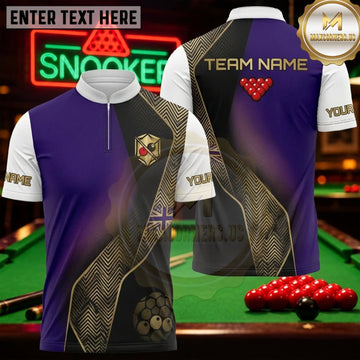Maxcorners Snooker Purple Black Gold Diagonal Wave Personalized Name 3D Unisex Shirt