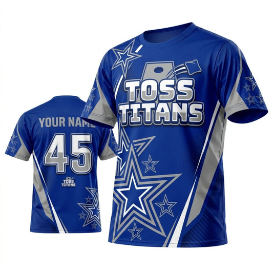 Maxcorners Cornhole Toss Titans Royal Blue Silver Star Personalized Name 3D Unisex Shirt