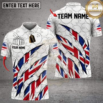Maxcorners Bowling United Kingdom Flag Eagle Claw Scratch Personalized Name 3D Unisex Shirt